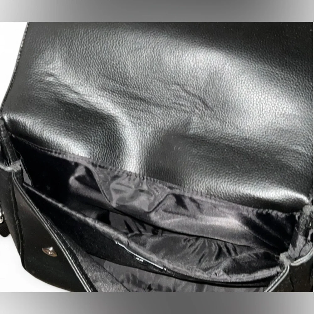 H&M Black Faux Leather Messenger Bag Metal Slider Buckle Crossbody Satchel